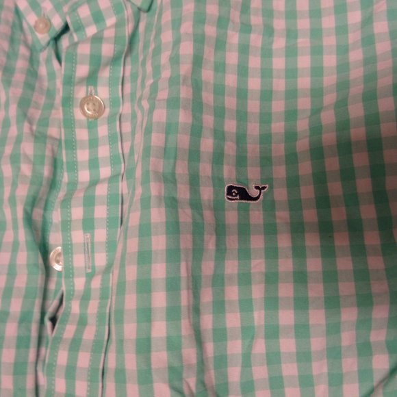EUC boy's long sleeve button up whale vineyard vines shirt-size 18-green-white - Picture 2 of 3